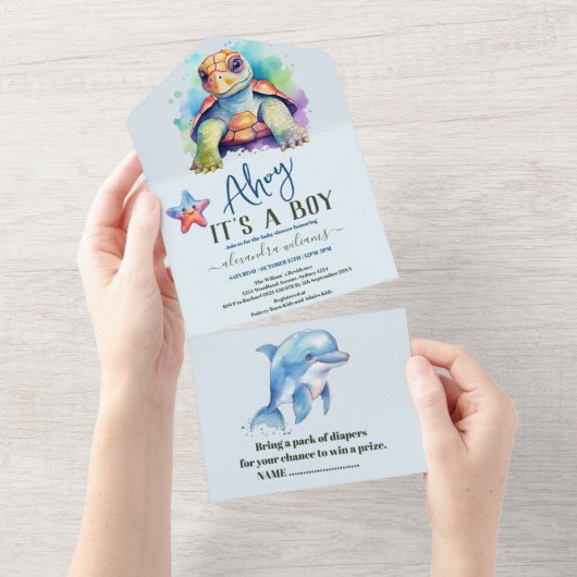 Niedlich unter der Sea Baby Dusche All In One Einladung (Abreißen)