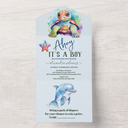 Niedlich unter der Sea Baby Dusche All In One Einladung (Innen Boden)