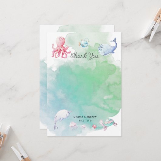 Niedlich unter der Sea Baby Dusche Danke Karte (Vorderseite/Rückseite Beispiel)