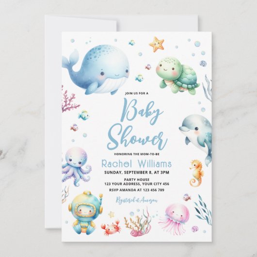 Niedlich unter der Sea Baby Dusche Einladung (Vorderseite)