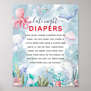 Niedlich unter der Sea Baby Dusche 'Late Night Dia Poster