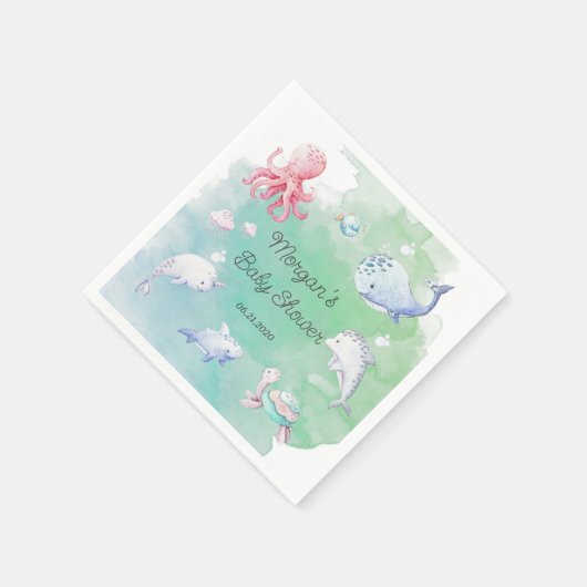 Niedlich unter der Sea Creatures Baby Shower Monog Serviette (Ecke)