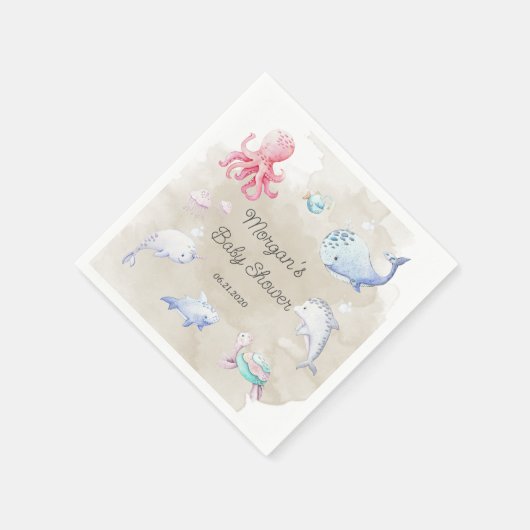 Niedlich unter der Sea Creatures Baby Shower Monog Serviette (Ecke)