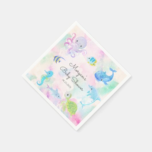 Niedlich unter der Sea Creatures Baby Shower Monog Serviette (Ecke)