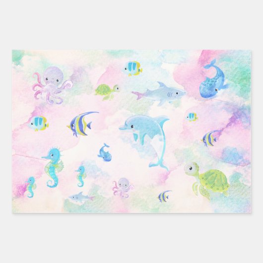 Niedlich unter Meeresgewässerfarbe Geschenkpapier Set (Vorderseite 3)