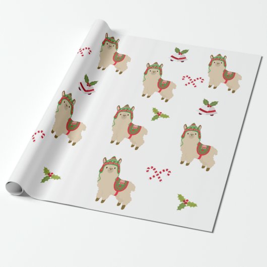 Niedlich Urlaub Weihnachten Llama Alpaca Geschenkpapier (Ungerollt)