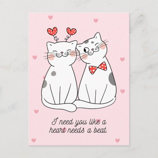 Niedlich Valentine Cat Couple Postkarte (Vorderseite)