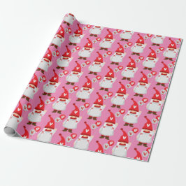 Niedlich Valentine Girl Gnome Pattern Geschenkpapier