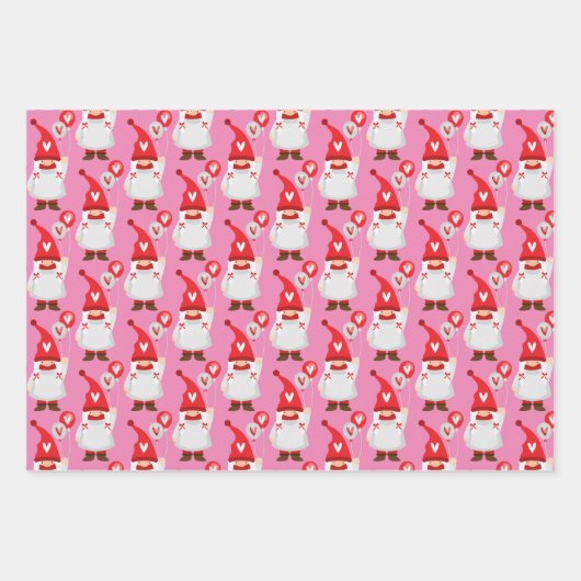 Niedlich Valentine Girl Gnome Pattern Geschenkpapier Set (Vorderseite)