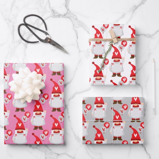 Niedlich Valentine Girl Gnome Pattern Geschenkpapier Set (Vorderseite)