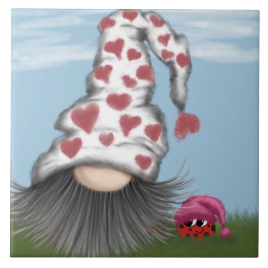 Niedlich Valentine Gnome Fliese (Vorderseite)