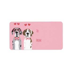 Niedlich Valentine Great Dane Hunde Rosa Rot Adressaufkleber