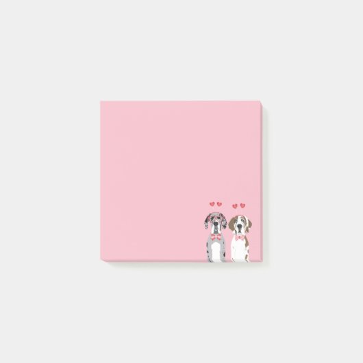 Niedlich Valentine Great Dane Hunde Rosa Rot Post-it Klebezettel (Vorderseite)