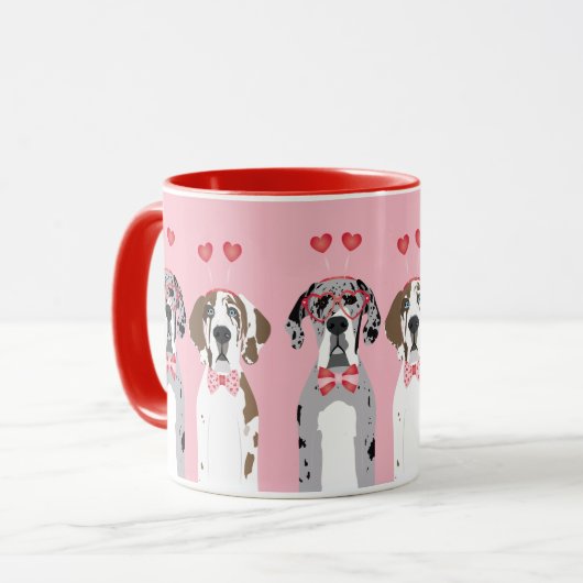 Niedlich Valentine Great Dane Hunde Rosa Rot Tasse (Vorderseite Links)