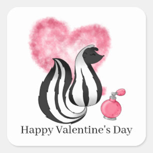 Niedlich Valentine Holiday skunk Quadratischer Aufkleber
