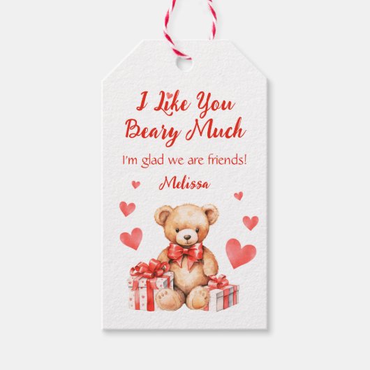 Niedlich Valentine Teddy mit Red Hearts Klassenzim Geschenkanhänger (Vorderseite)