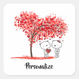 Niedlich Valentine Wasserfarbe Künstlerisch Persön Quadratischer Aufkleber