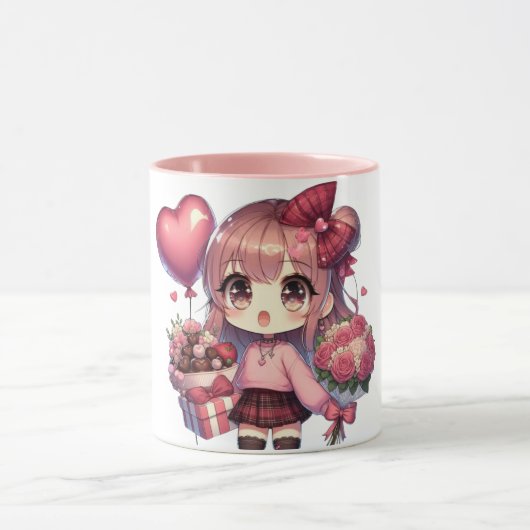 Niedlich Valentinstag-Anime Tasse (Zentrum)
