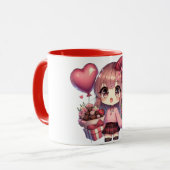 Niedlich Valentinstag-Anime Tasse (Vorderseite Links)