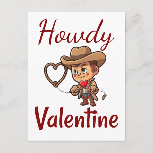 Niedlich Valentinstag Cowboy "Howdy Valentine" Postkarte (Vorderseite)