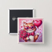 Niedlich Valentinstag Katze/Kätzchen Button (Vorne & Hinten)