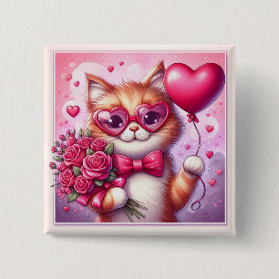 Niedlich Valentinstag Katze/Kätzchen Button