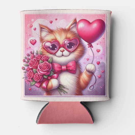 Niedlich Valentinstag Katze/Kätzchen Dosenkühler (Vorderseite)