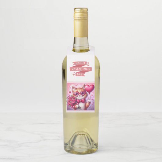 Niedlich Valentinstag Katze/Kätzchen Flaschenanhänger (Auf Flasche)