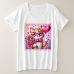 Niedlich Valentinstag Katze/Kätzchen Große Größe T-Shirt