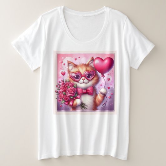 Niedlich Valentinstag Katze/Kätzchen Große Größe T-Shirt (Design vorne)
