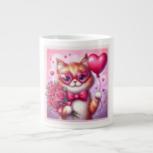 Niedlich Valentinstag Katze/Kätzchen Jumbo-Tasse