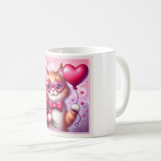 Niedlich Valentinstag Katze/Kätzchen Kaffeetasse (VorderseiteRechts)
