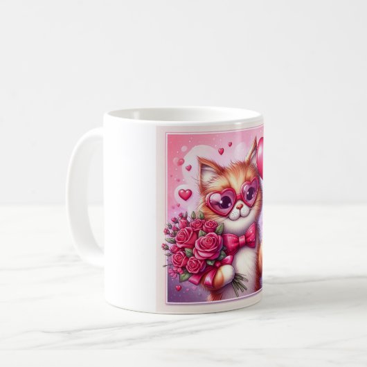 Niedlich Valentinstag Katze/Kätzchen Kaffeetasse (Vorderseite Links)