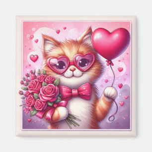 Niedlich Valentinstag Katze/Kätzchen Magnet