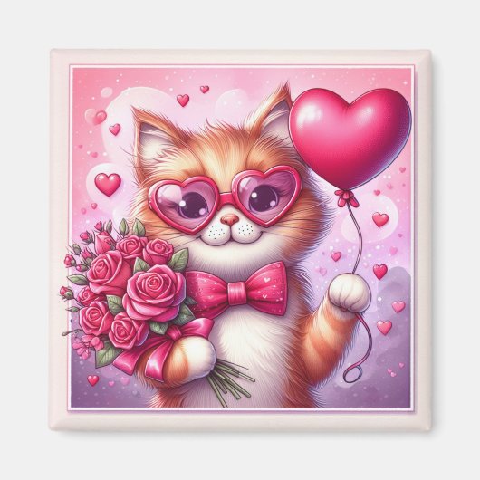 Niedlich Valentinstag Katze/Kätzchen Magnet (Vorne)