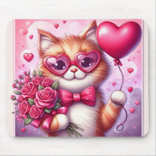 Niedlich Valentinstag Katze/Kätzchen Mousepad
