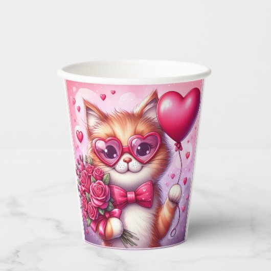 Niedlich Valentinstag Katze/Kätzchen Pappbecher (Vorderseite)