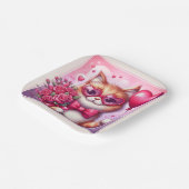 Niedlich Valentinstag Katze/Kätzchen Pappteller (Gewinkelt)