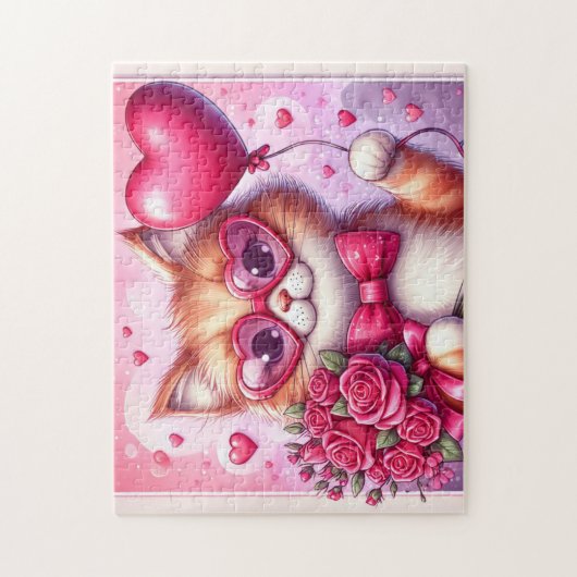 Niedlich Valentinstag Katze/Kätzchen Puzzle (Vertikal)