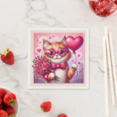 Niedlich Valentinstag Katze/Kätzchen Serviette (Beispiel)