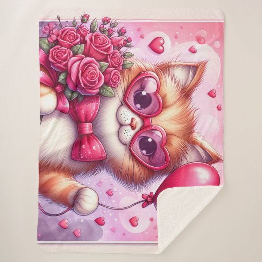 Niedlich Valentinstag Katze/Kätzchen Sherpadecke (Vorderseite)