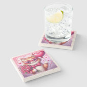 Niedlich Valentinstag Katze/Kätzchen Steinuntersetzer (Seitenansicht)