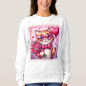 Niedlich Valentinstag Katze/Kätzchen Sweatshirt (Vorderseite)