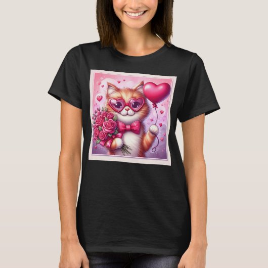 Niedlich Valentinstag Katze/Kätzchen T-Shirt (Vorderseite)
