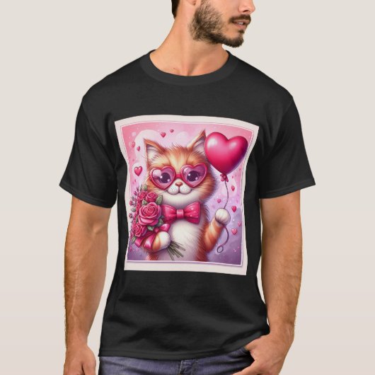 Niedlich Valentinstag Katze/Kätzchen T-Shirt (Vorderseite)