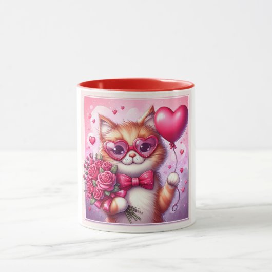 Niedlich Valentinstag Katze/Kätzchen Tasse (Zentrum)