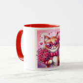 Niedlich Valentinstag Katze/Kätzchen Tasse (Vorderseite Links)