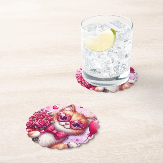 Niedlich Valentinstag Katze/Kätzchen Untersetzer (Vor Ort)