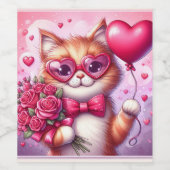 Niedlich Valentinstag Katze/Kätzchen Weinetikett (Einzelnes Label)