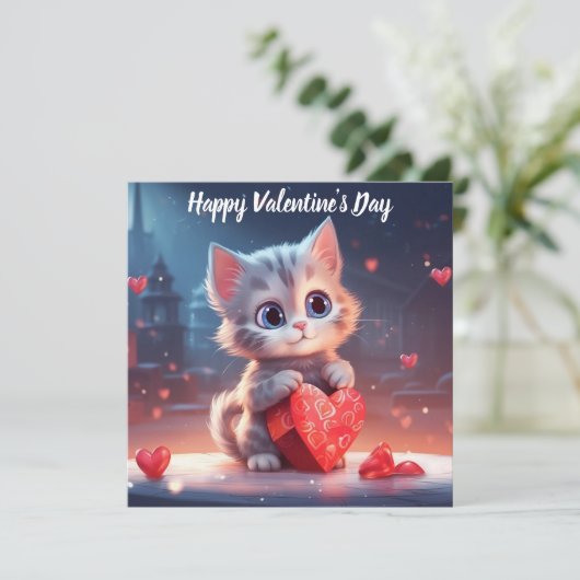 Niedlich Valentinstag Kitten Feiertagskarte (Stehend Vorderseite)